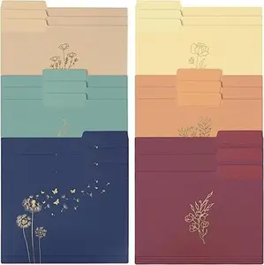 18 Pack Decorative File Folders Plastic Floral Colored Folders with Gold Foil Vintage.