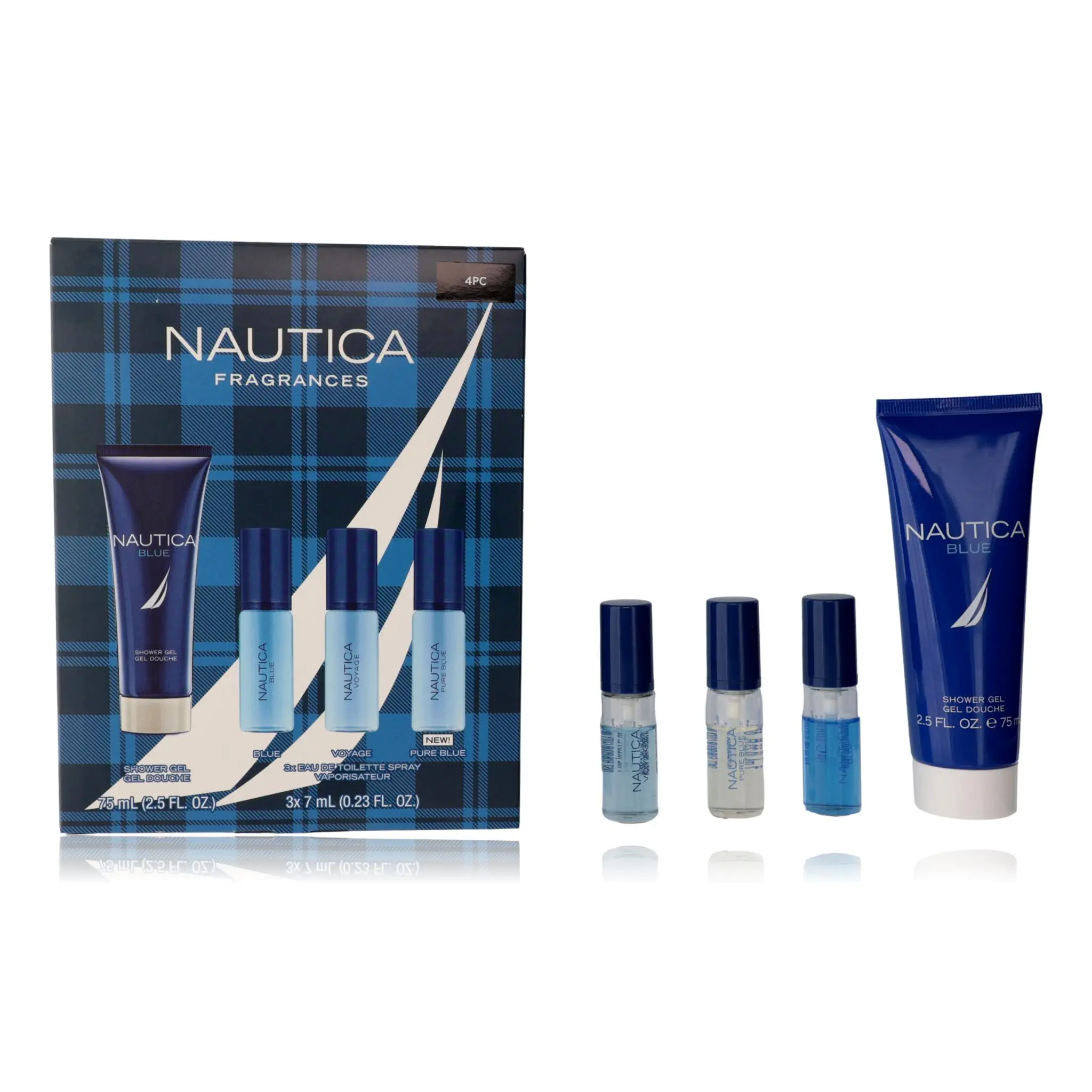 Nautica by Nautica, 4 Piece Variety Set for Men, Fragrance Sets, Spray, Shower Gel, Scented, Variety Pack, 2.5 Oz, Four Pieces
