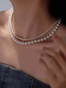 Double Layer Beaded Necklace, Elegant Classic Faux Pearl Decor Necklace for Women for Gift, Simple Retro Style Necklace, Exquisite Necklace for Daily Wear