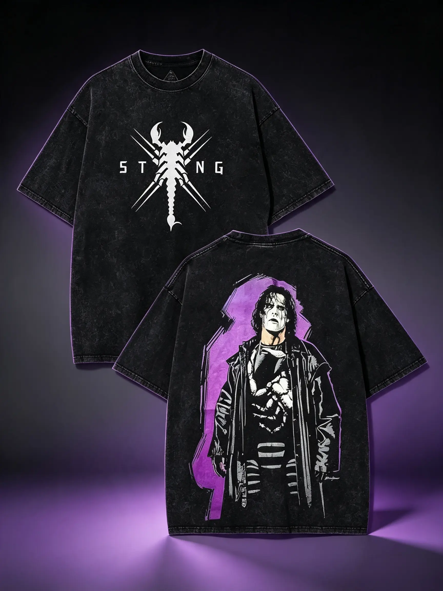 WWE Sting Washed T-Shirt | Vintage Graphic Design | Iconic Wrestling Print | Classic Fan Apparel Cotton Fabric Grunge Graphic Album T-Shirt