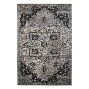 212 MAIN 5x7 ft. Gray Medallion Power Loom Rectangle Durable Classic Area Rug, Contemporary Home Decorative Low Pile Stain Resistant Rug, High Traffic Household Textile, Durable Area Rugs