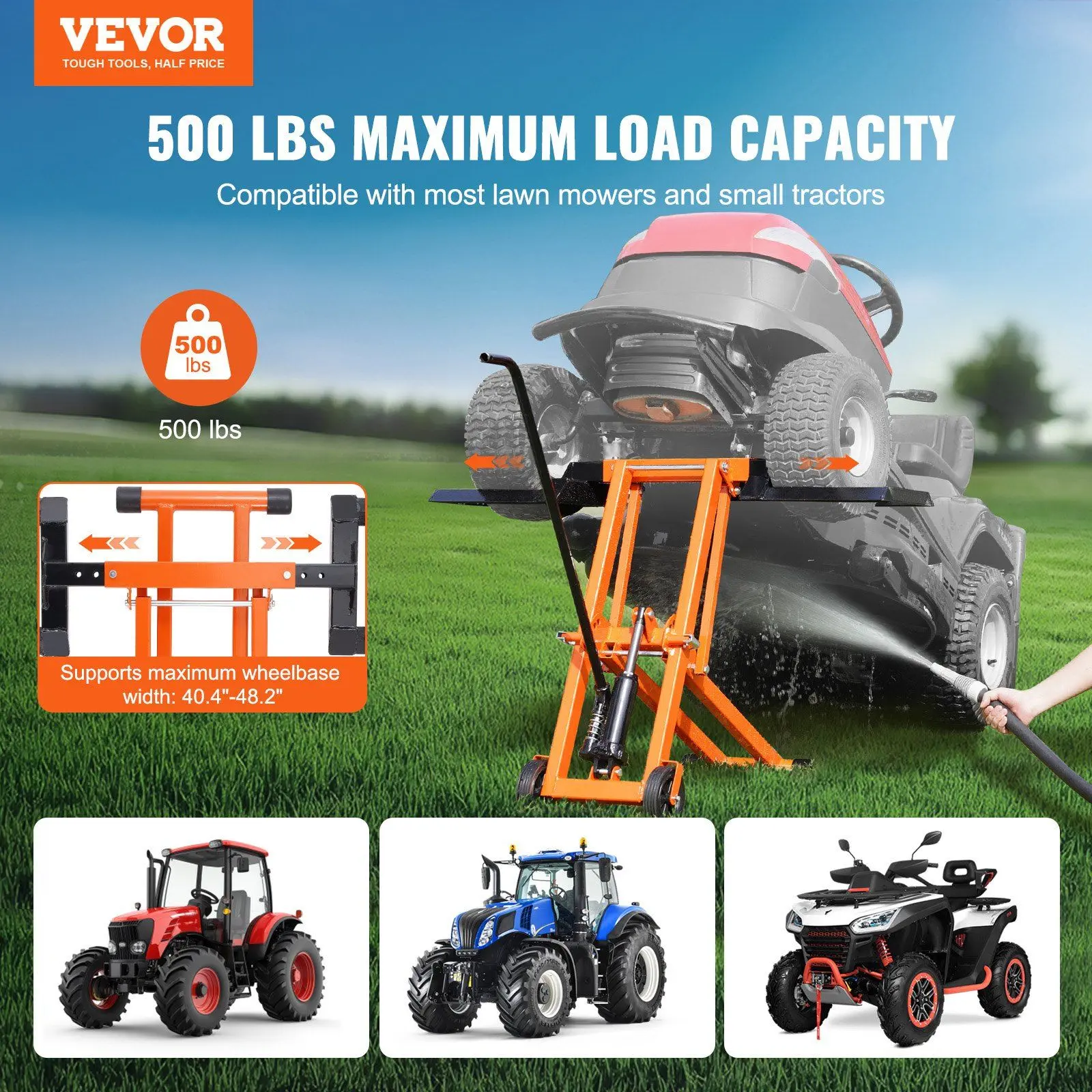 VEVOR 500 Lbs Hydraulic Jack Lawn Mower Lift, for Riding Tractor Lawn Mowers Maintenance