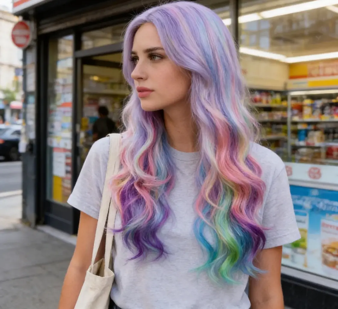 Vibrant Rainbow Wig for Women, Long Wavy Synthetic Fiber Hair with a Natural Look, Full Machine Made for Parties, Halloween, and Daily Wear, Colored Synthetic Full Machine Wigs, Daily/Party