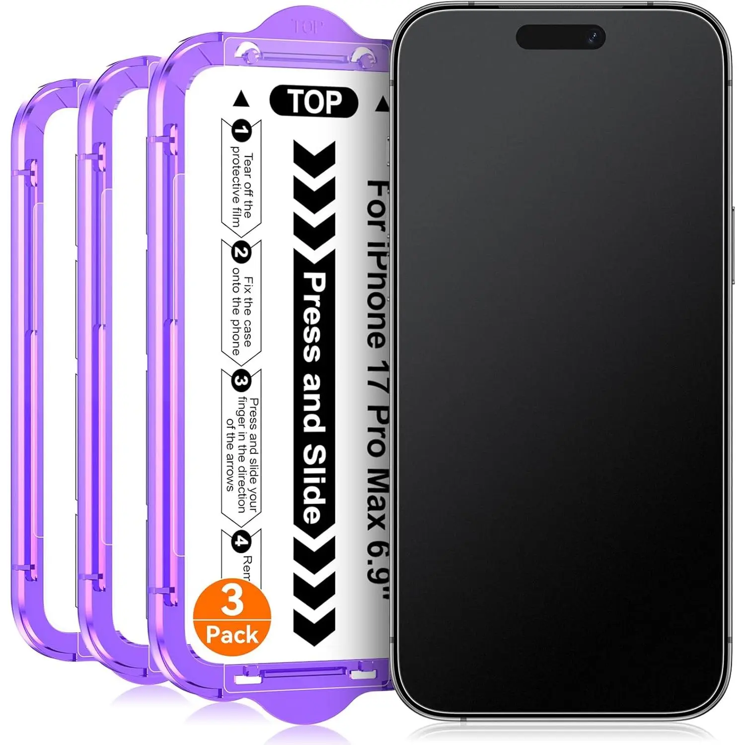 3 Pack for  17 Pro Max 6.9 inch Matte Glass Screen Protector, Auto Alignment Quick Fit Easy Installation, Anti Glare Anti Fingerprint Tempered Glass, Smooth ,Case Friendly
