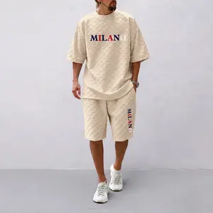 Men's Spring and Summer 'MILANO' Letter Print Checkered Fabric Drawstring Shorts Set, Casual Summer Outfit with Short-Sleeved Shirt and Shorts, Ideal for Everyday Wear and Sports Activities
