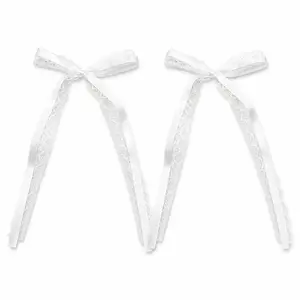 Lace lace ribbon bow, double-layer long ribbon clothing accessories, hair clip accessories, DIY materials (2 pieces)