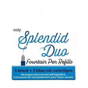 Splendid Duo Fountain Pen Refills - 3 Black & 3 Blue Ink Cartridges