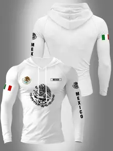 Men's Hooded Long Sleeve T-Shirt, Casual Fitted Style, Comfortable Fabric, Eagle Letter Graphic Print Design, All Seasons Wear