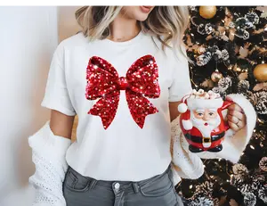Christmas Coquette Faux Sequin Bow DTF