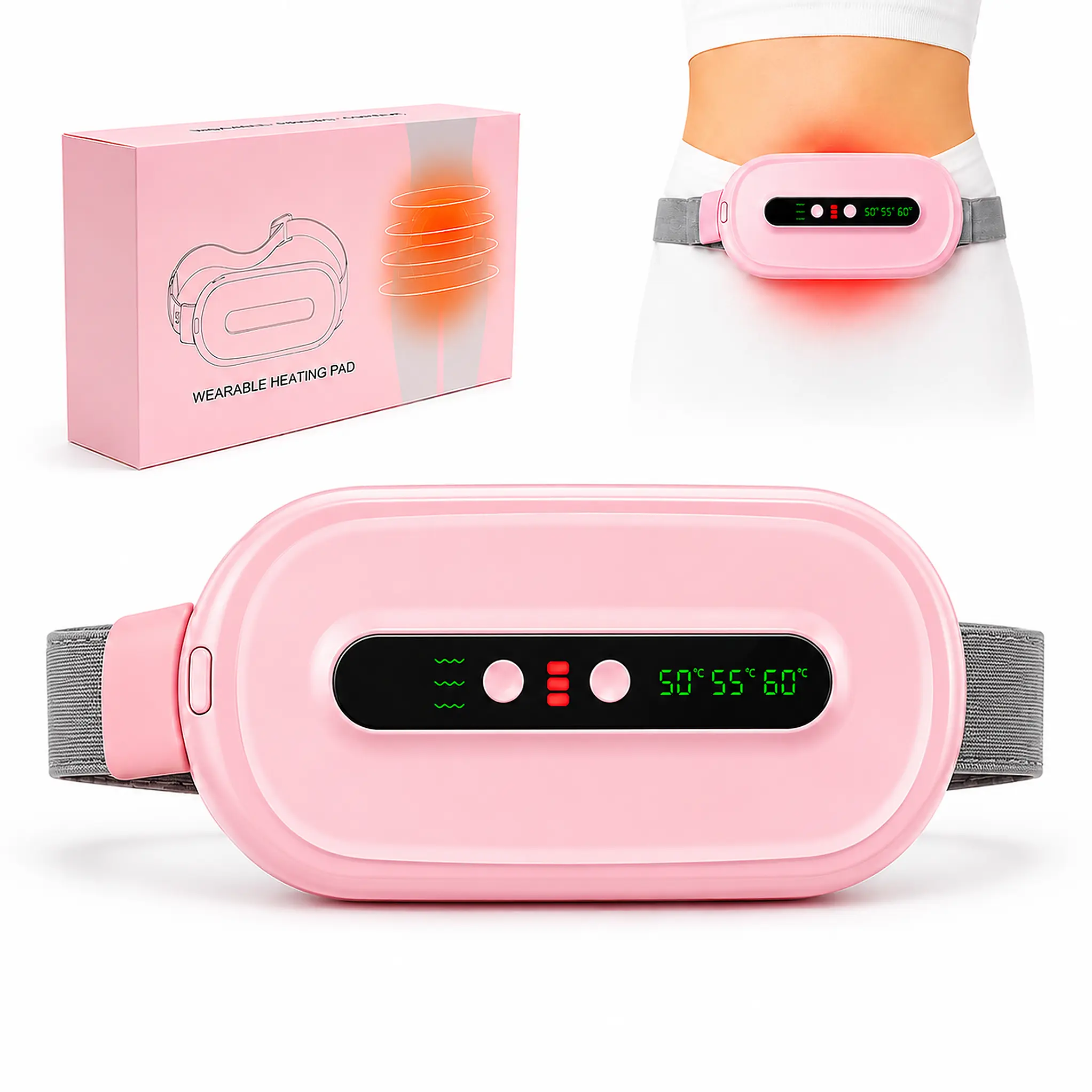 2026 New Warm You Cordless Heat & Massage Pad – Menstrual Cramp Relief Period Menstrual Belt, Back Pain Relief Heating Pad, Portable Thermal Therapy with 3-Temp Settings & 3 Vibration Modes, Gift Party Ideal Heating Period Belt