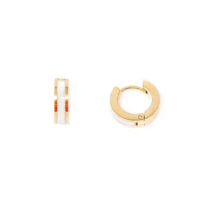 POWERBEADS BY JEN Non-Tarnish White Enamel Huggie Hoops - 0.5in Size, Stainless Steel Post Earrings for Female