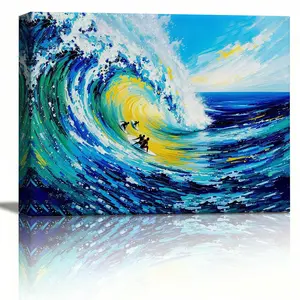 Vibrant Surfing Wave Oil Painting Canvas Wall Art, Colorful Ocean Surf Print, Summer Beach House Decor, Tropical Sea Wave Poster, Unique Surf Lover Gift for Home & Living Room