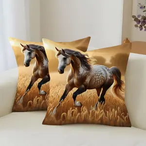 JIT 2PCS 2D Printed Throw Pillow Covers - Running, Horse, Wheat Field, Decorative Cushion Covers for Windows, Living Room, Bedroom, Sofa, Party Decoration, Surprise Gift for Friends and Family (Insert Not Included)
