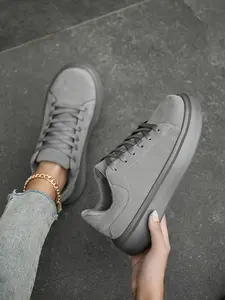 Women's Plain PU Patchwork Sneakers, Sporty Low Top Eva Sole Shoes, All-Season Comfortable Casual Footwear for Daily Wear