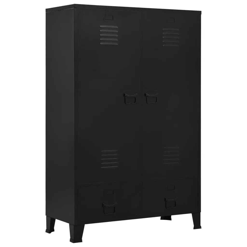 vidaXL Wardrobe, 2-Door Armoire with Drawers and Hanging Rod, Clothes Storage Organizer for Living Room Bedroom, Industrial, Black Steel 145357