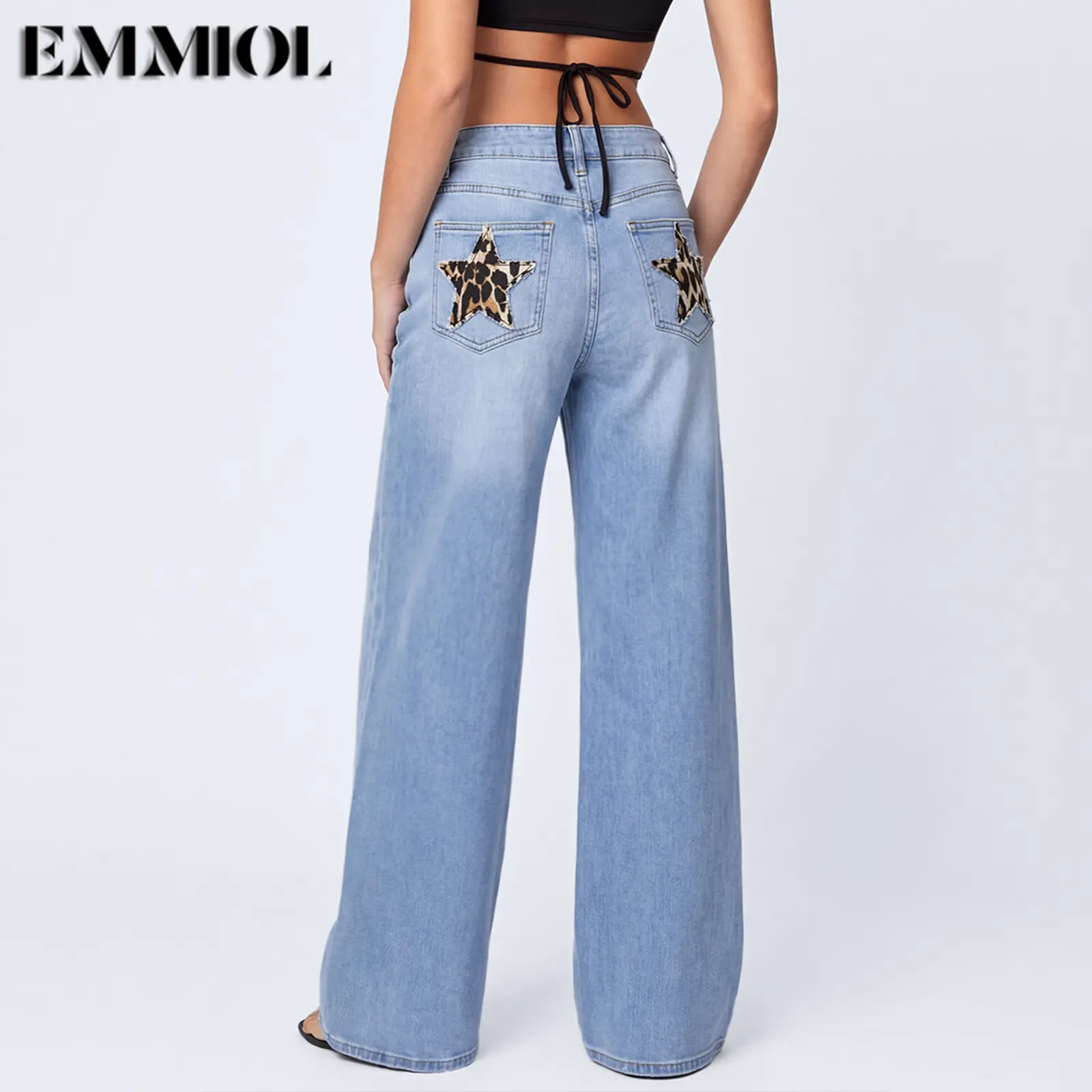 EMMIOL【Buy 4 Save 50】Jeans for Women Mid High Waisted Women's Jeans with Leopard Star Patches, Vintage Y2K  Pants