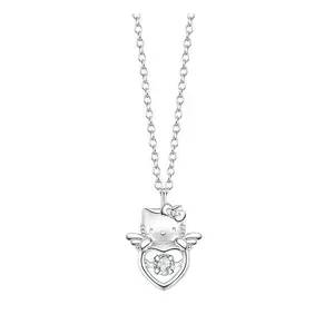 SANRIO Winged Hello Kitty Silver Necklace Angelic Charm with Heart-Shaped Pendant and Sparkling Detailing