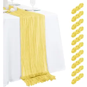 10 Pack Light Yellow Cheesecloth Table Runner 17x108 Inch Semi Sheer Boho Gauze Table Runners for Wedding Bridal Shower Birthday Party Home Decor Garden Farmhouse