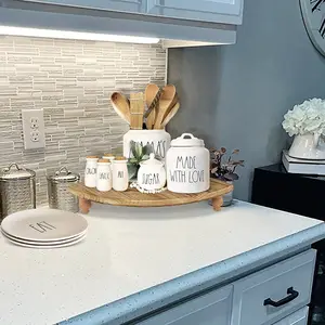 Rustic Farmhouse Corner Shelf Stand with Removable Feet - Wooden Countertop Organizer & Decorative Tray for Kitchen, Bathroom - Versatile Coffee Bar & Plant Display, Kitchen Counter Decor |   Decorative Tray |   Wooden Construction, Shelves Decor