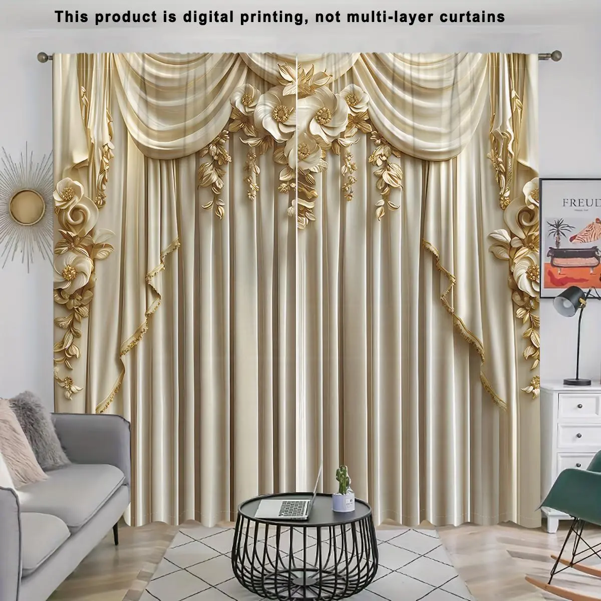 European Style Printed Window Drapes, 2 Counts/set Classic Elegant Curtain, Upgrade Curtain, Home Decorative Curtain for Living Room Bedroom Kitchen Study Room, Home Essentials, Home Decoration Curtain, Window Curtains