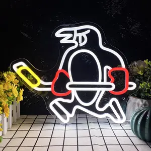 Ice Hockey Penguin Design Neon Sign, USB Powered LED Neon Light, Ambient Night Light, Room Decoration for Kids Bedroom, Toy Room, Playroom, Perfect Birthday Gift