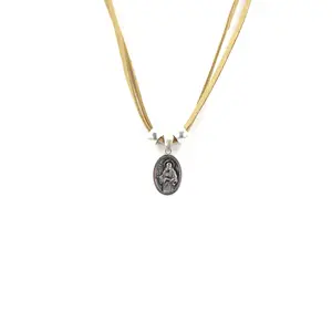 Vintage Necklace of Saint Jude Handmade Jewelry with Genuine Leather strap by Graciela's Collection