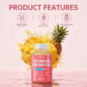 Women's Probiotics for pH Balance, Immune Boost & Digestive Health | Pineapple Gummies with Prebiotics & Slippery Elm to Relieve Discomfort & Support Gut Flora | 60 Count