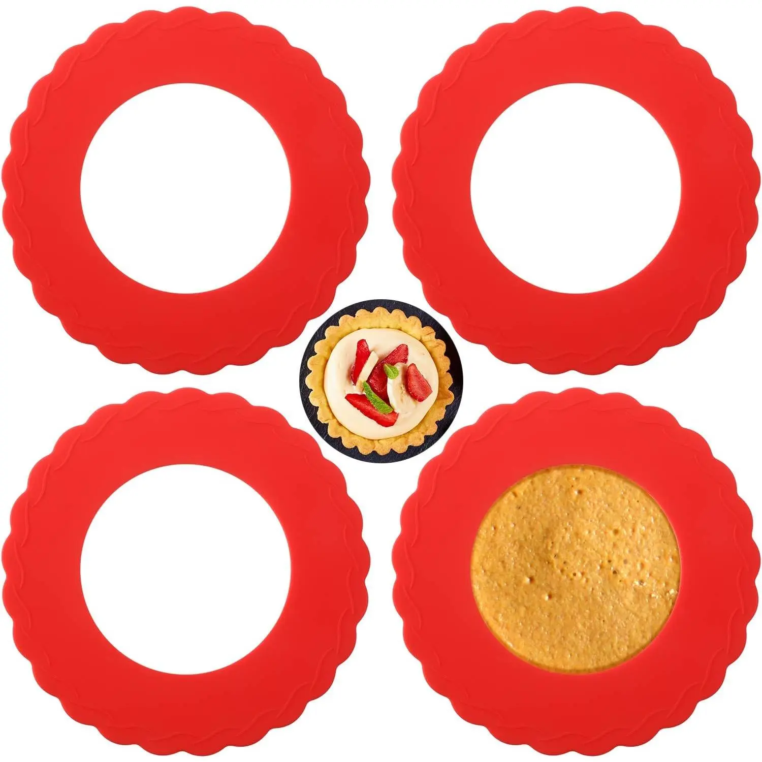 4-Piece Nonstick Silicone Mini Pie Crust Shields, 4.5-6 in Baking Protectors, Thanksgiving Kitchen Bakeware Utensils for Oven Cooking