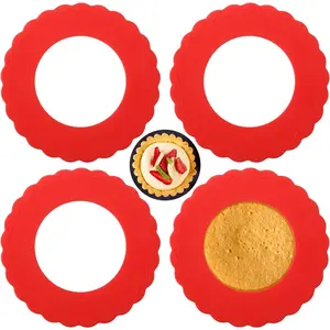 4 Pieces Mini Pie Crust Shields Protector Silicone Pie Protector for 4.5-6 Inch Kitchen Baking Cover for Thanksgiving Kitchen Cooking Baking Tools Bakeware Oven