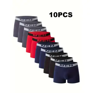 10-piece set of men's breathable boxer briefs - comfortable and stretchy, solid color casual sports underwear