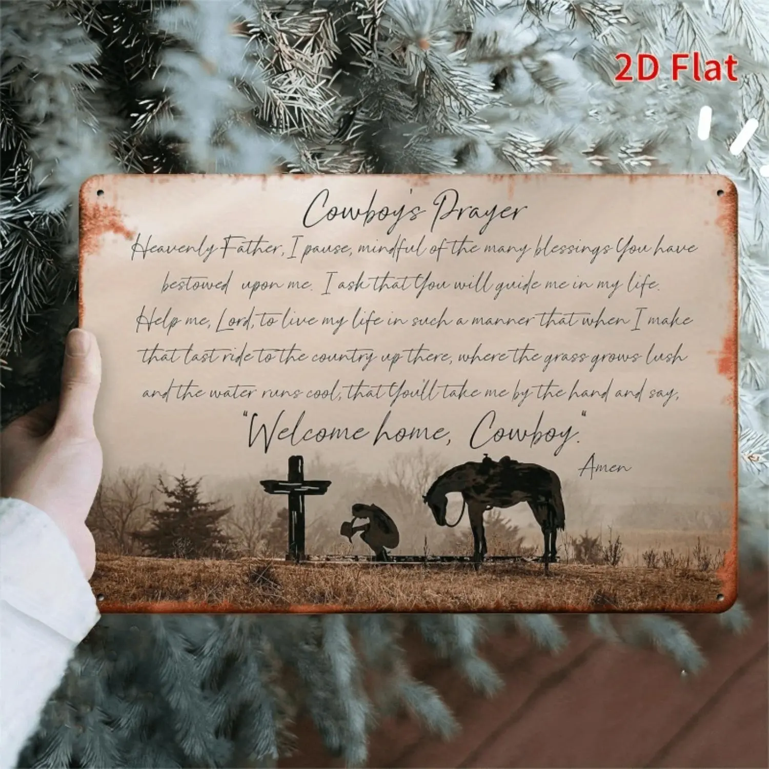 Vintage Cowboy Prayer Metal Tin Sign Rustic Western Wall Art Featuring Cowboys Prayer Quote Ideal for Home Office Man Cave or Kitchen Decor Measuring 11.8 by 7.87 Inches Classic Vintage Design Printed Metal Artwork