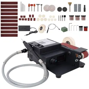 2-in-1 Belt Sander & Rotary Tool Kit, 350W Mini Desktop Sander with 7-Level Controller, Height-Adjustable ft Pads, Precision Design, 10 Sanding Belts, Metal Body, Variable Speeds Electric Polisher for Hardware Projects