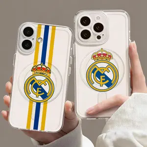 Club R-Real M-madridS Phone Case iPhone 17 16 15 14 13 12 11 Pro Max Plus Magnetic Clear Case MagSafe Compatible Strong Magnet Slim Shockproof Protective TPU Cover Anti Yellowing Anti Scratch Transparent Phone Shell