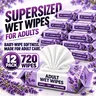 Opteel Supersized Adult Wet Wipes – Soft Lavender Scent, Baby Wipe Softness, Extra Large 8"x13" Cloth-Like Wipes for Personal Cleansing – 720 Wipes (12 Packs of 60)