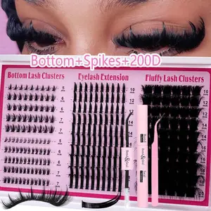 4 IN 1 Lash Clusters Long 6-20mm Lash Spikes lower eyelashes Reusable Bottom Lashes 305pcs/295pcs/285pcs/275pcs/265pcs Eyelash Clusters Volume Individual Lashes DIY Spiky Lash Extension Manga Cluster Eyelash Extensions