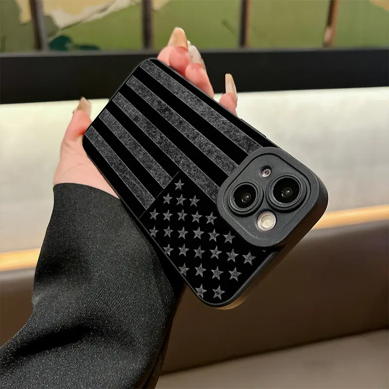 Vintage Black American Flag Matte Phone Case Compatible with iPhone 17 Air 16 Plus 17/16/15/14/13/12/11 Pro Max X XS XS Max, Full Camera Protection, Soft Shockproof Cover, Non-Slip Comfort Grip, Patriotic Gift for Men & Women
