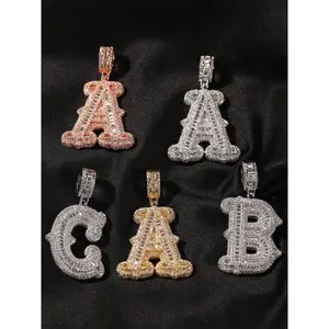 &Initials Letter Pendant Necklace, Rhinestone Decor Chain Necklace, Hip Hop Jewelry for Party, Daily Decor, Trendy All-match & Exquisite Jewelry for Birthday Gift