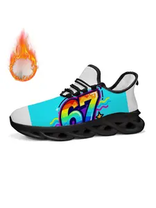 Exclusive Rainbow Digital Sneakers, Unique Print '67', Fashion Trendsetter, Vibrant Gradient Colors, Artistic Wave Pattern, Men's Casual Shoes