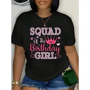 100% Cotton Squad Of The Birthday Girl Cute Pink Matching Family Party T-Shirt Women's Men's Oversized Comfort Soft Crew Neck Tee Tops