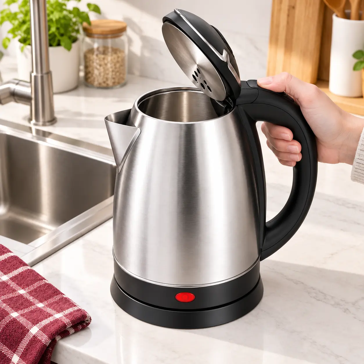 【Black Friday】2.0L Stainless Steel Electric Kettle - 110V 1000W Fast Boiling Water Heater, 1-Touch Lid Open, Leak-Proof Spout, Ergo Shape Ergonomic Comfort Grip Handle, Polished Finish, US Plug, Kitchen Appliance for Home Office, with Power Cord
