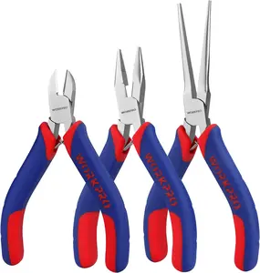 Mini Pliers Set, 3-Piece Small Pliers Tool Kit Includes 4” Diagonal Plier, 5” Long Nose Plier, 6” Needle Nose Plier, for Making Crafts, Repairing Electronic Devices