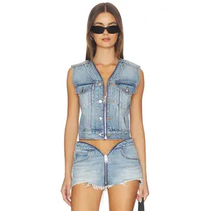 Alexander Wang Dipped V Trucker Vest in Authentic Light Indigo