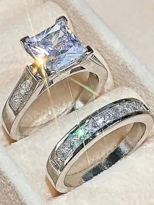 Women's Fashion Zirconia Ring Set, Sparkling Square Crystal Design, Perfect Gift for Women, Elegant Jewelry Accessory
