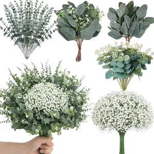 120 Pcs 5 Mixed Eucalyptus Greenery Stems Artificial Baby Breath Flowers Bulk Eucalyptus Leaves Bundle Faux for DIY Wedding Decoration Bouquets Home Arrangement Floral Vase Decor