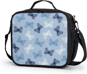 Blue Butterfly Lunch Box for Girls Boys  Insulated Lunch Bag Cute Butterflies Lunchbox  Cooler Lunch Pail Thermal Meal Tote Kit with  Strap for School Picnic