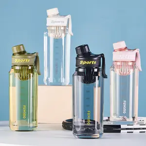 Minimalist sports water cup Outdoor portable kettle for male and female students Fitness high-value easy-to-use cup with tea partition Plastic cup Convenient and non-leaking transparent bubble kettle