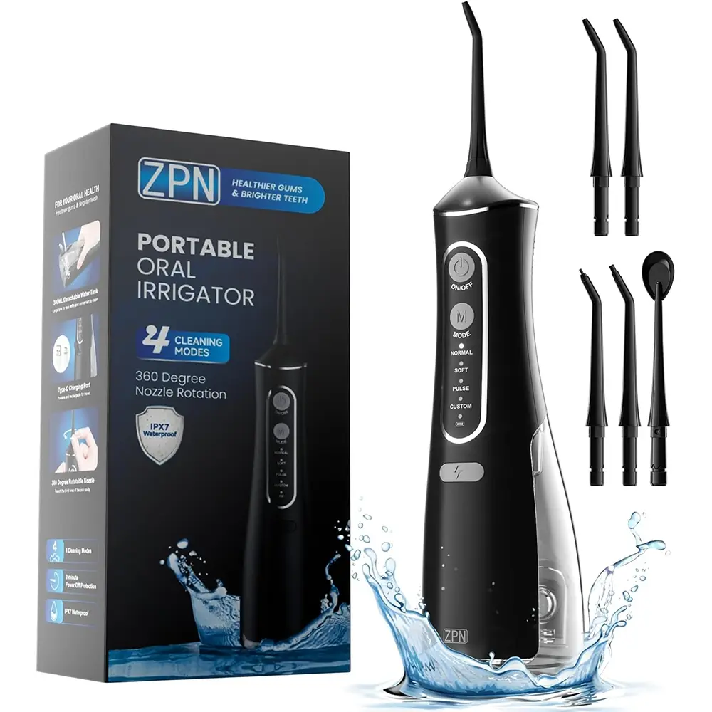 Zpn for Teeth Cleaning, Includes 5 Replaceable Nozzles, Ipx7 Waterproof Portable Rechargeable Dental Travel Water Flosser Cordless Oral Irrigator