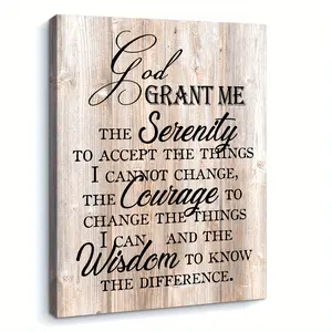 2D Flat, 2D Flat, 1Pc Inspirational Canvas Art Featuring The Serenity Prayer - 'God Grant Me The Serenity', Framed In Wood, Perfect For Farmhouse-Style Decoration In A Bedroom, Prayer Room
