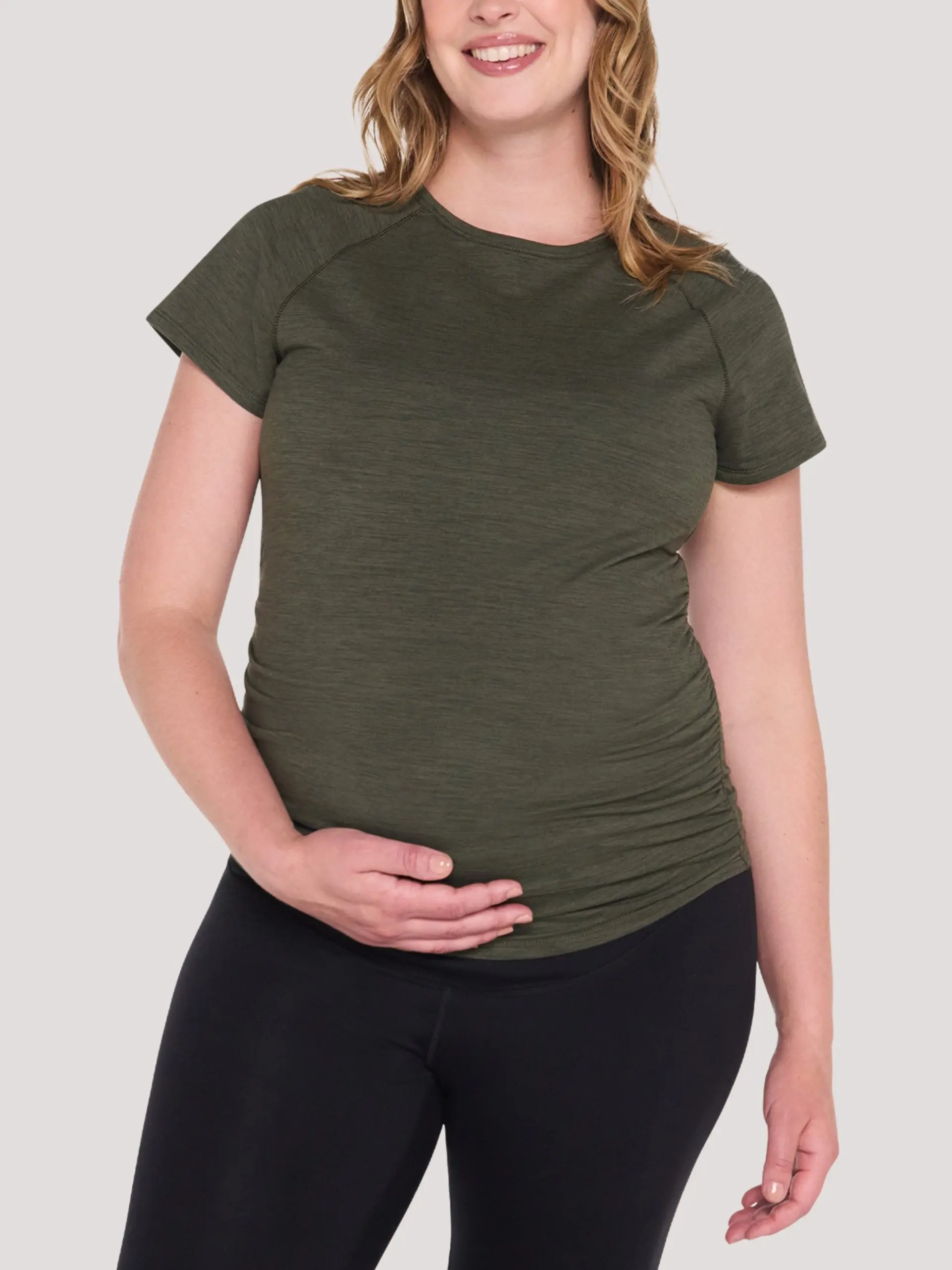 Motherhood Maternity Women's Crew Neck Short Sleeve Raglan Active Tee - Pregnancy & Postpartum Tee