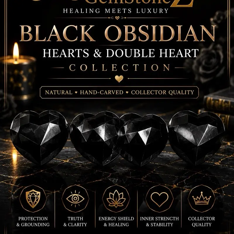 Lela’s GemStoneZ Guardian Hearts Collection Natural Black Obsidian Hearts & Double Heart Hand-carved Geometric Faceting Collector-quality Craftsmanship Crystal Home unique